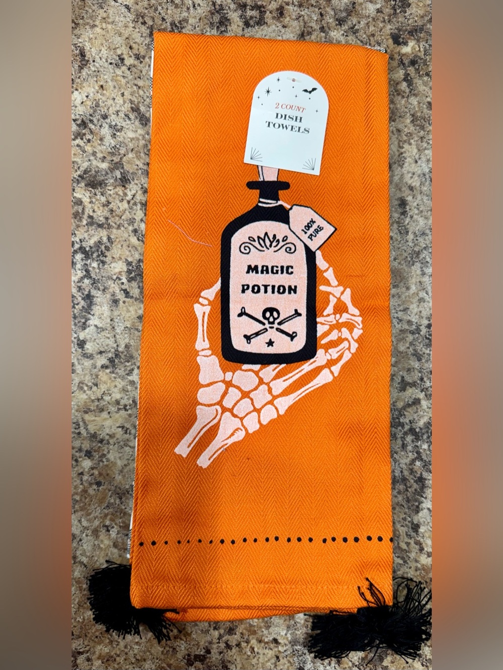 Halloween Magic Potion Dish Towels Set of 2 NWT - Orange &Plaid
